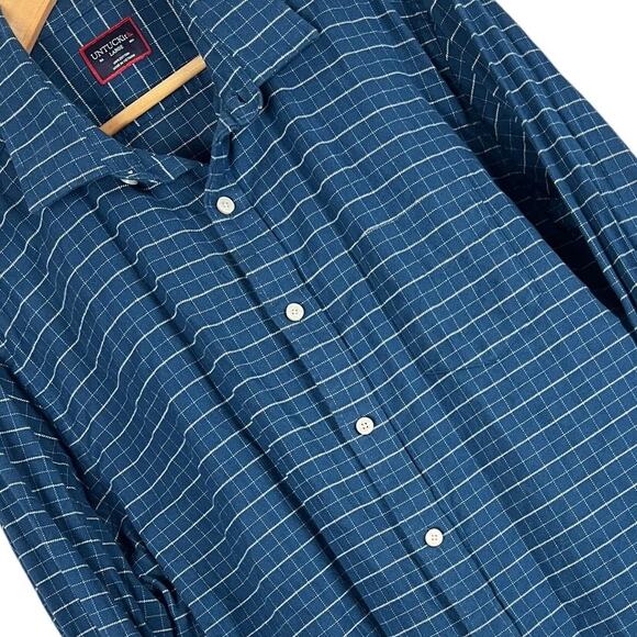 UNTUCKit Mens L Michelot Blue Windowpane Long Sleeve Cotton Button Flannel Shirt - Picture 1 of 7
